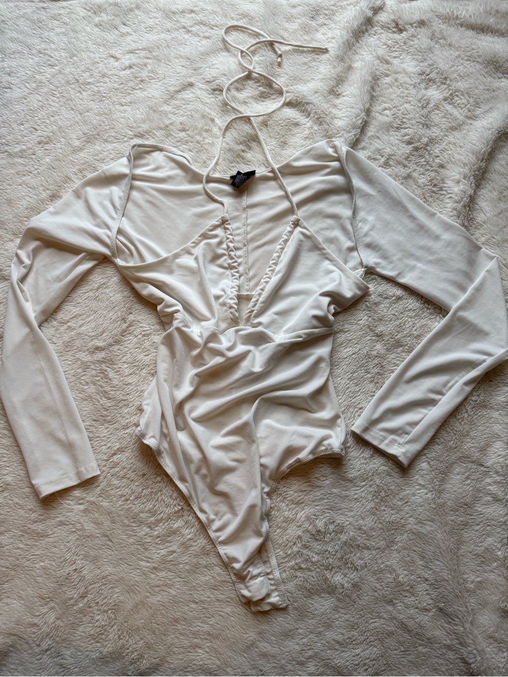Rue21 White Long-Sleeve Halter Lace-Up Bodysuit